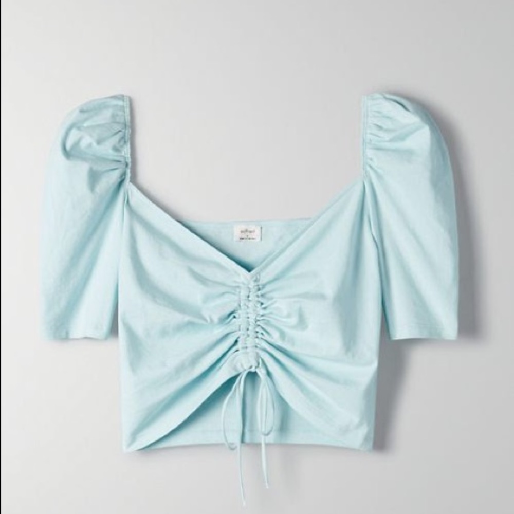 Aritzia Wilfred NISSA Mint Blue Puffy Sleeve Top